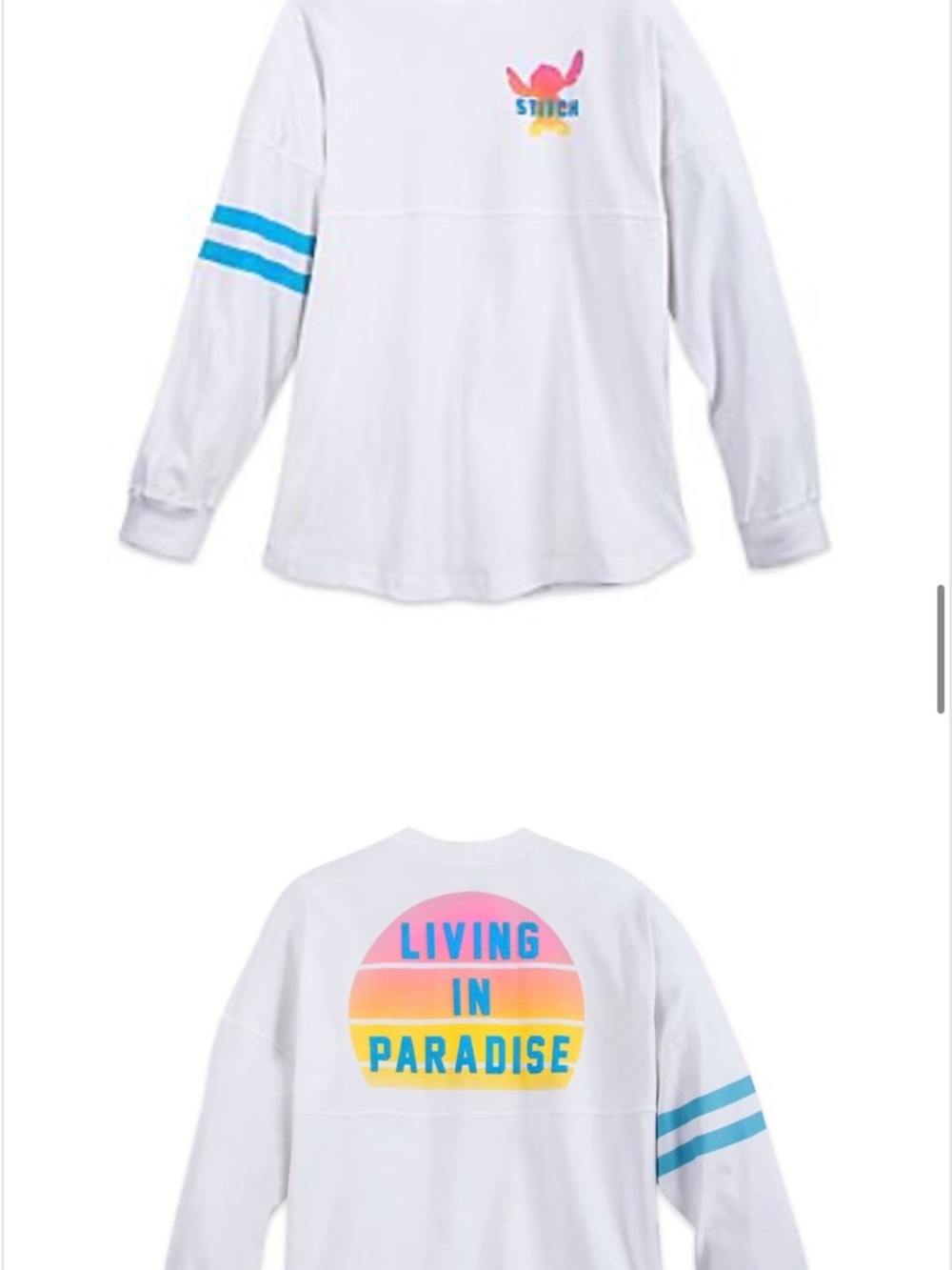 LILO & STITCH Disney Spirit Jersey • SMALL • Living in Paradise • Long Sleeve
